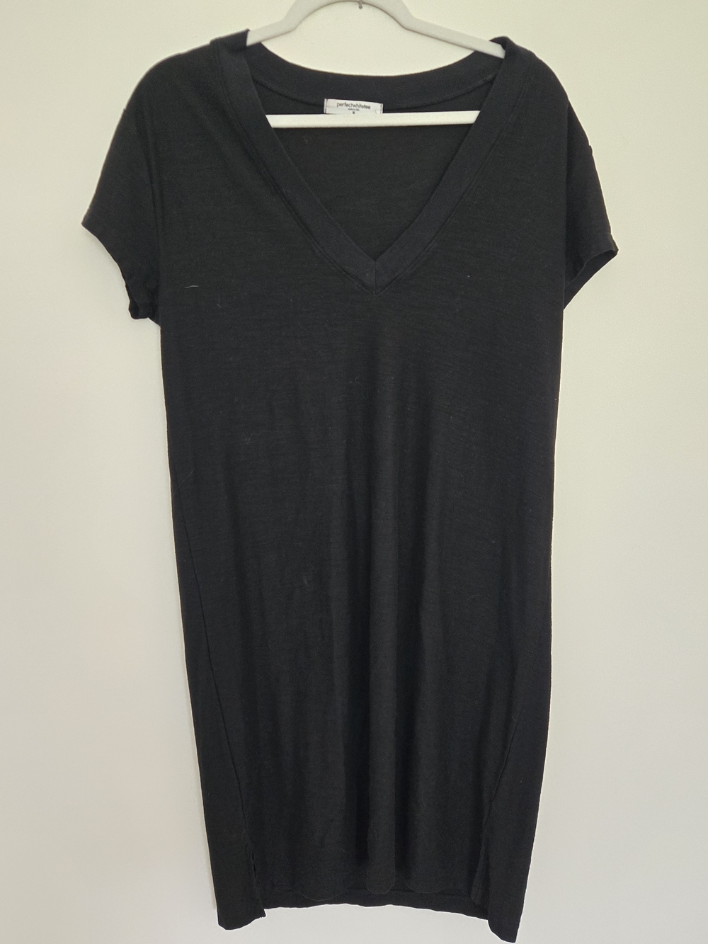 Perfectwhitetee Black V-Neck Women’s T-Shirt Dress Normcorw Elevated Basic M